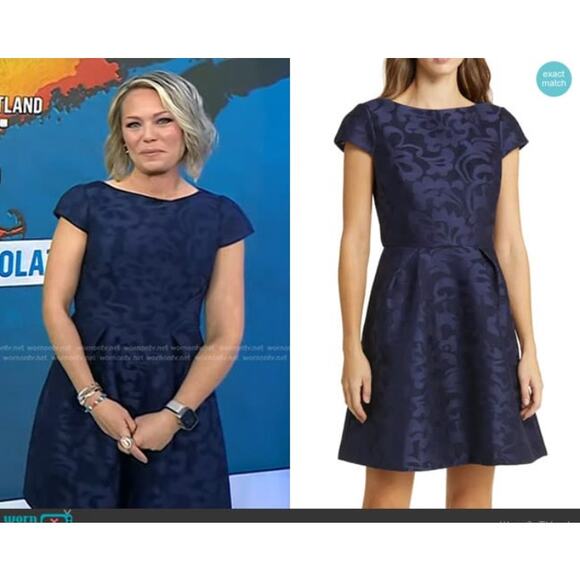 NWT Eliza J Metallic Floral Jacquard Fit & Flare Mini Dress Blue Size 10 - Picture 2 of 8